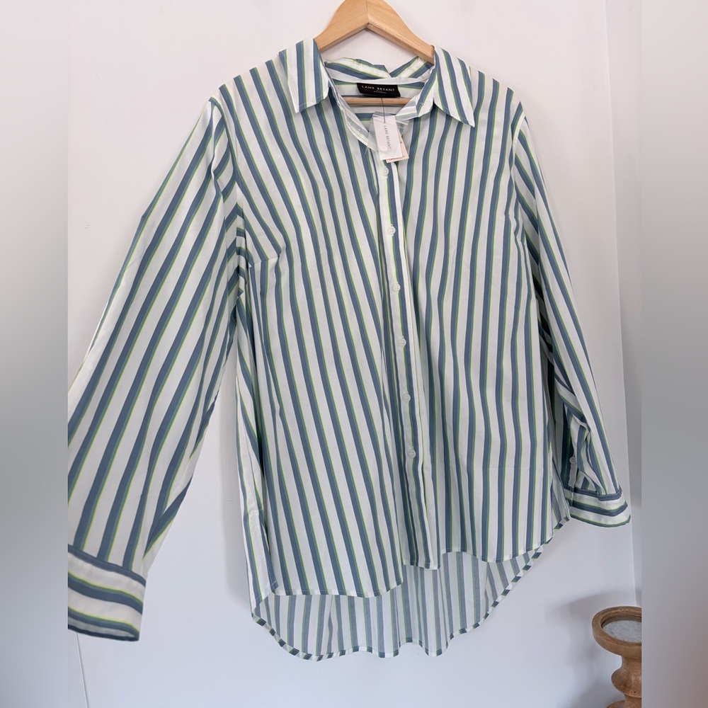 NWT LANE BRYANT 18/20 Blue Striped No-Peek Collection Relaxed Button Shirt LS